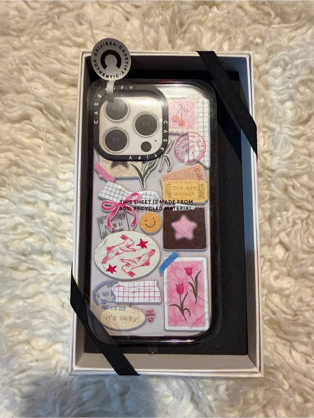 Casetify Clear Sticker & Floral iPhone Case — Pink, White, Brown Accents